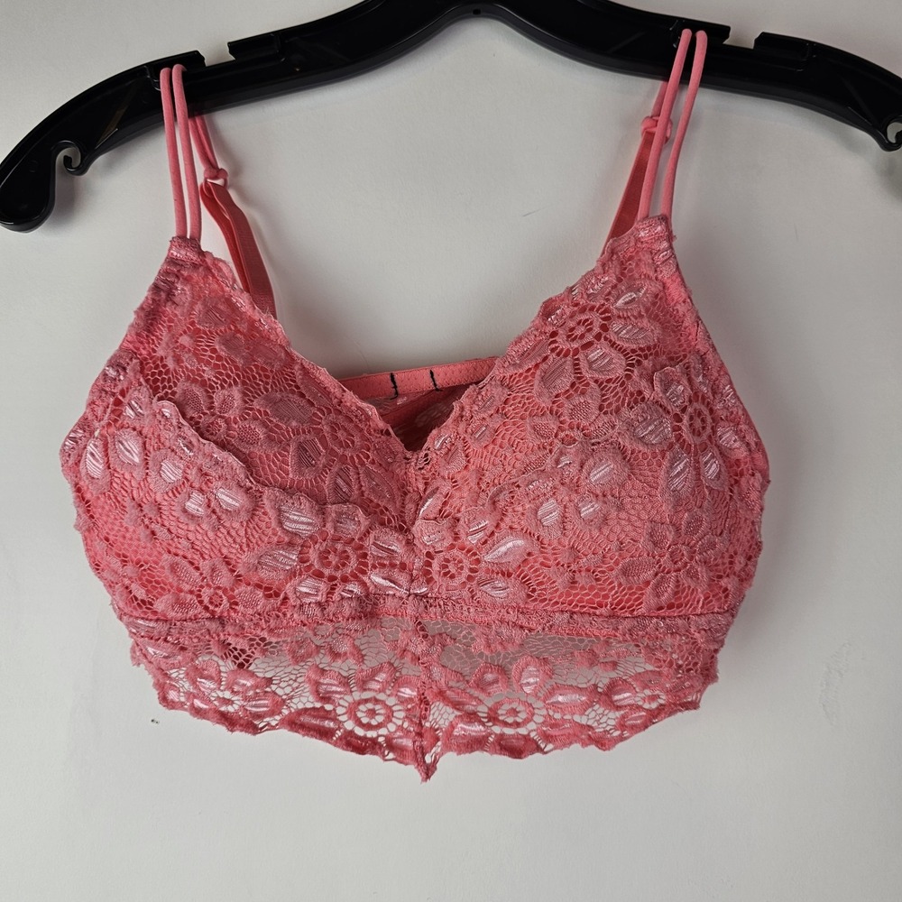 XOXO Womens Pink Lace Wireless Pull On Bralette Bra Small Feminine